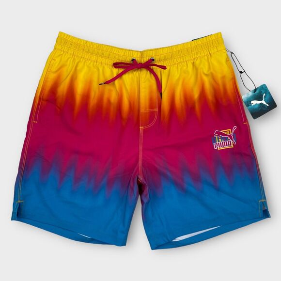 $60 Puma Swim Board Shorts Mens Medium Tie Dye 7" Colorful Lava Above Knee 2023 - Picture 2 of 14